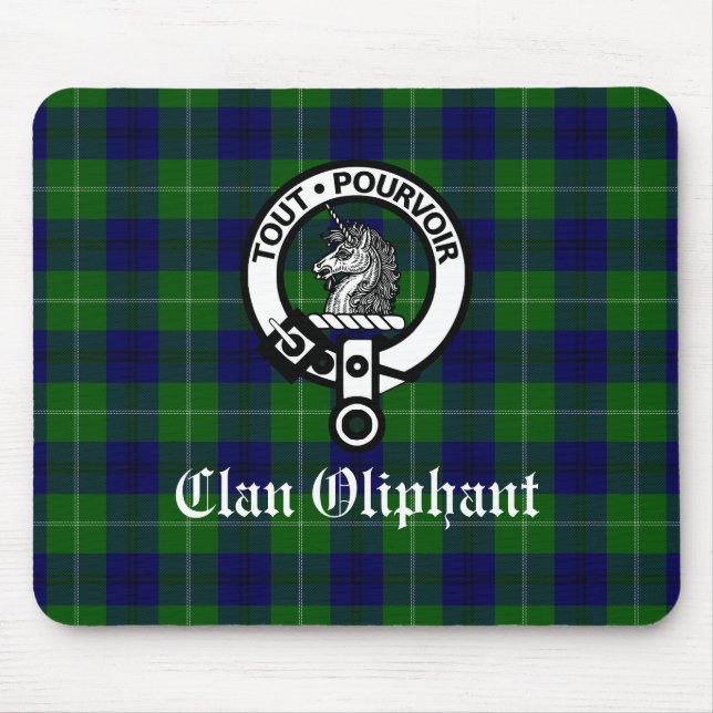 Clan Oliphant Wappen Abzeichen und Tartan Mousepad (Vorne)