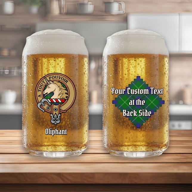 Clan Oliphant Wappen über Tartan Dosenglas (Von Creator hochgeladen)