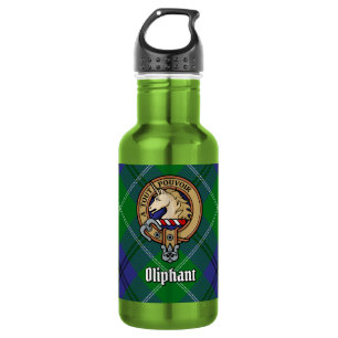 Clan Oliphant-Wappen über Tartan Edelstahlflasche
