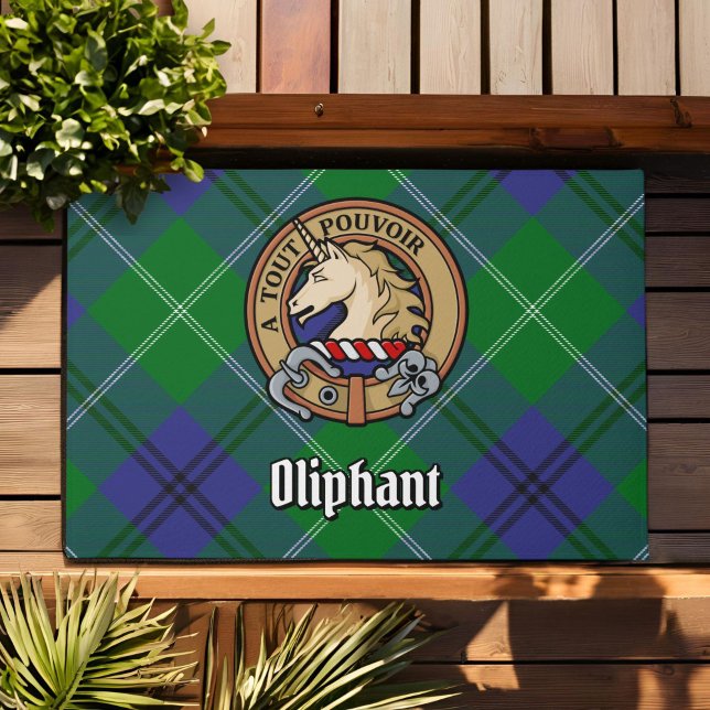 Clan Oliphant Wappen über Tartan Fußmatte (Von Creator hochgeladen)