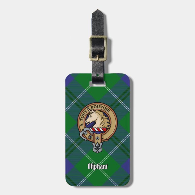 Clan Oliphant Wappen über Tartan Gepäckanhänger (Vorderseite vertikal)