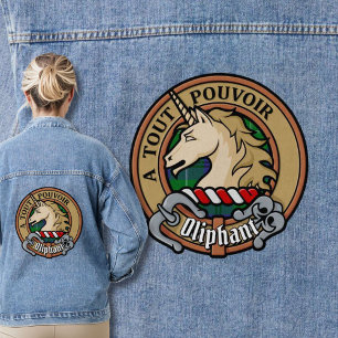 Clan Oliphant Wappen über Tartan Jeansjacke
