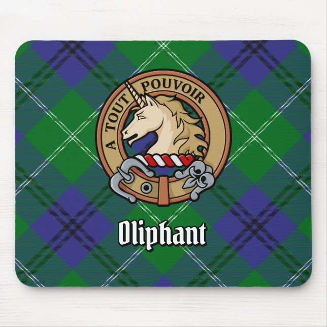 Clan Oliphant Wappen über Tartan Mousepad (Vorne)