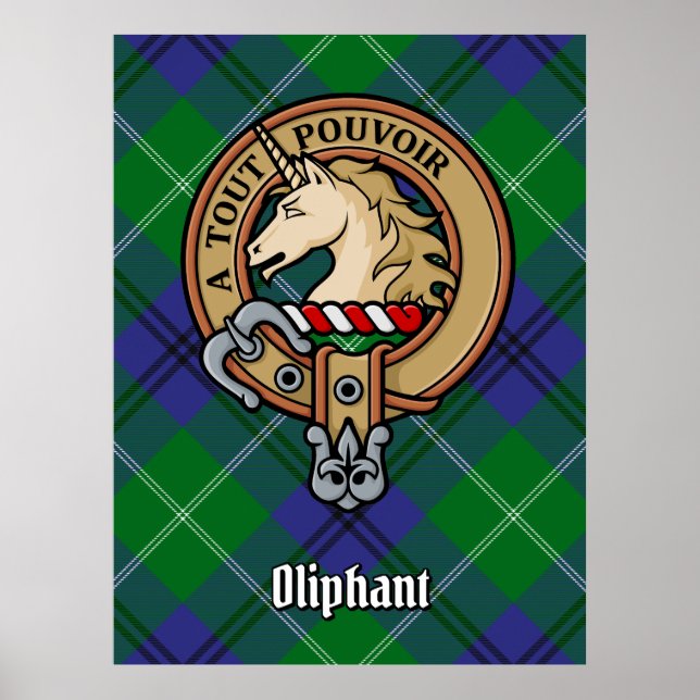 Clan Oliphant Wappen über Tartan Poster (Vorne)