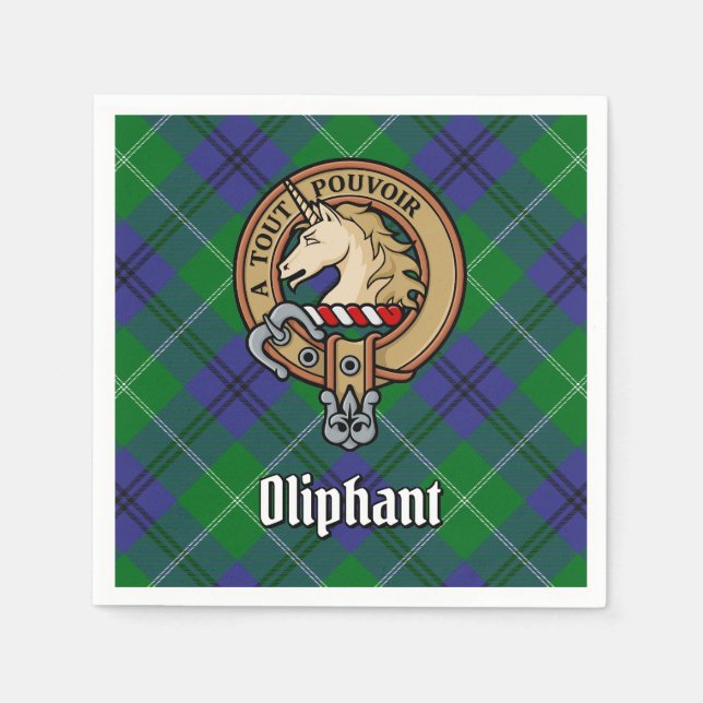 Clan Oliphant Wappen über Tartan Serviette (Vorderseite)