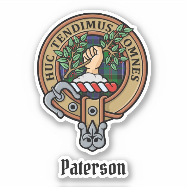 Clan Paterson Wappen über Tartan Aufkleber (Vorderseite)