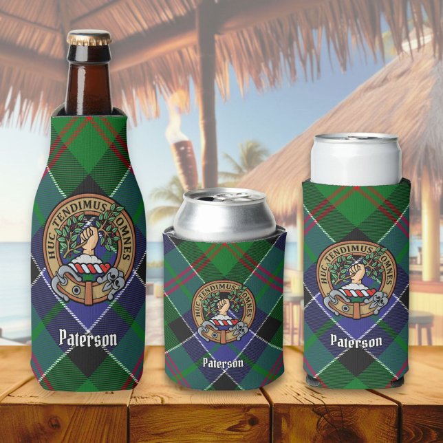 Clan Paterson Wappen über Tartan Flaschenkühler (Von Creator hochgeladen)