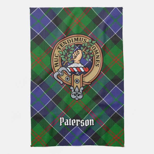 Clan Paterson Wappen über Tartan Geschirrtuch (Vertikal)