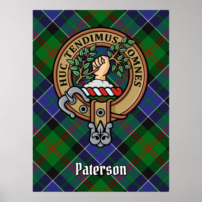 Clan Paterson Wappen über Tartan Poster (Vorne)
