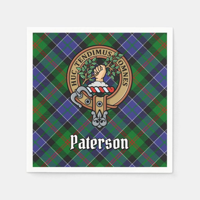 Clan Paterson Wappen über Tartan Serviette (Vorderseite)
