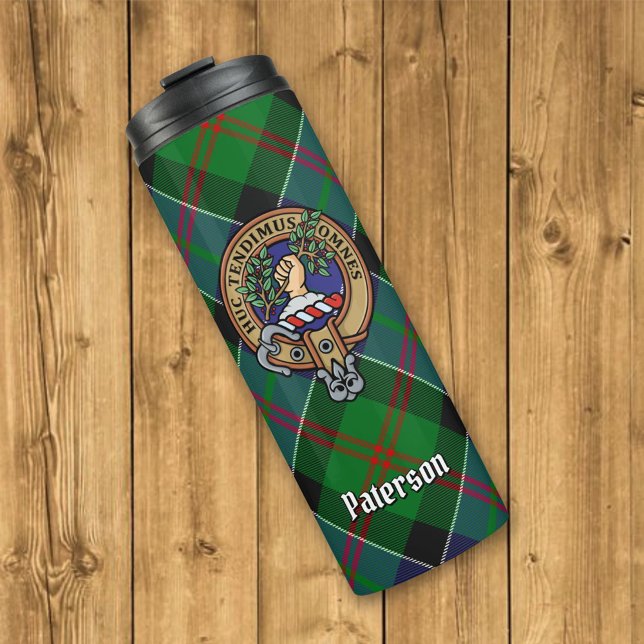 Clan Paterson Wappen über Tartan Thermosbecher (Von Creator hochgeladen)