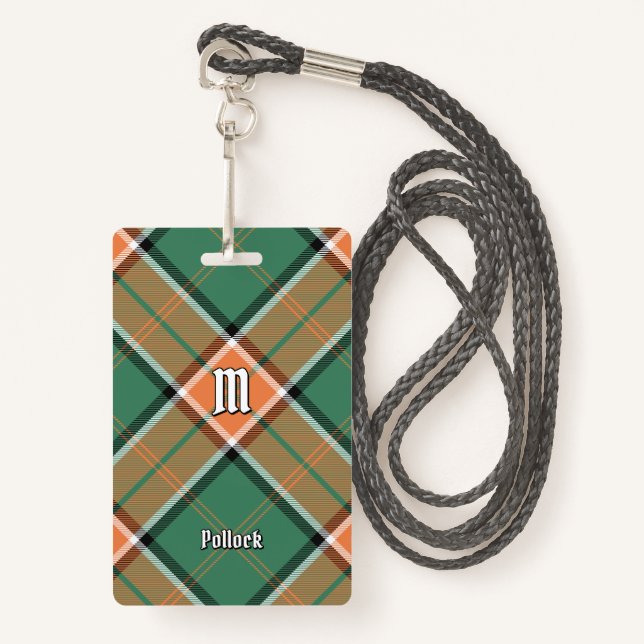 Clan Pollock Tartan Abzeichen Ausweis (Vorderseite mit Schlüsselband)
