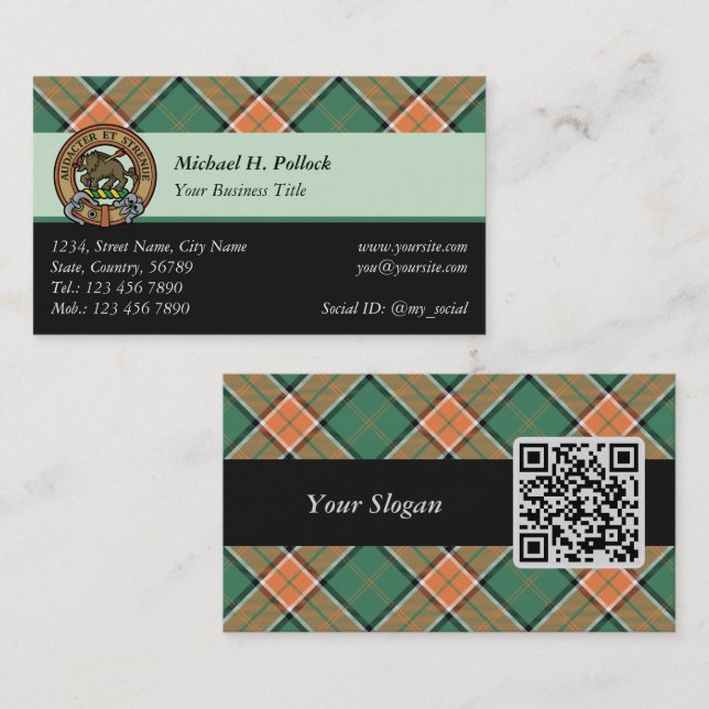 Clan Pollock Tartan Business Card Visitenkarte (Vorne/Hinten)