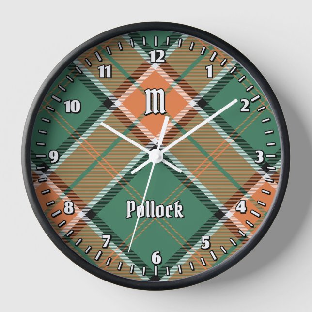 Clan Pollock Tartan Large Clock Uhr (Vorderseite)