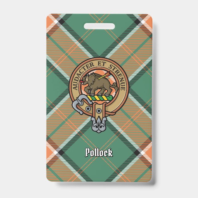 Clan Pollock Wappen über Tartan Ausweis (Vorderseite)