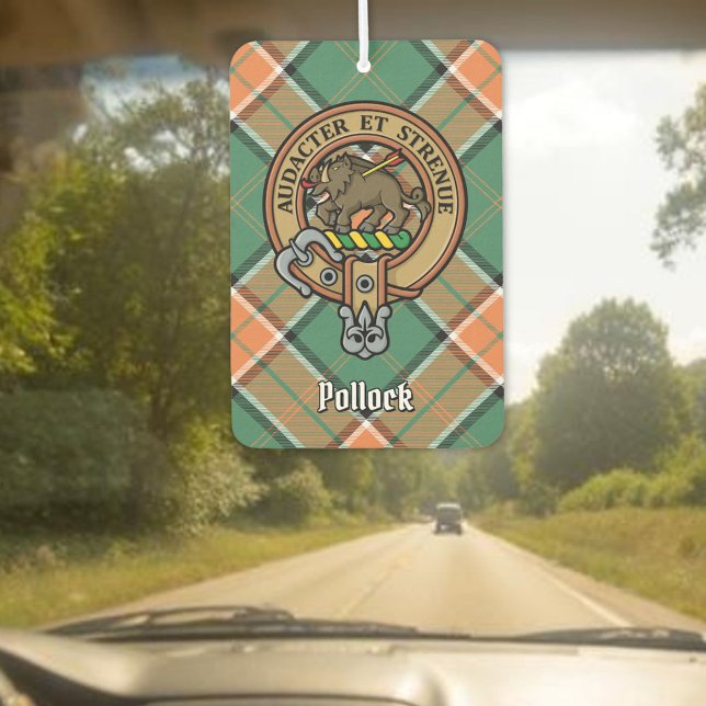 Clan Pollock Wappen über Tartan Autolufterfrischer (Von Creator hochgeladen)