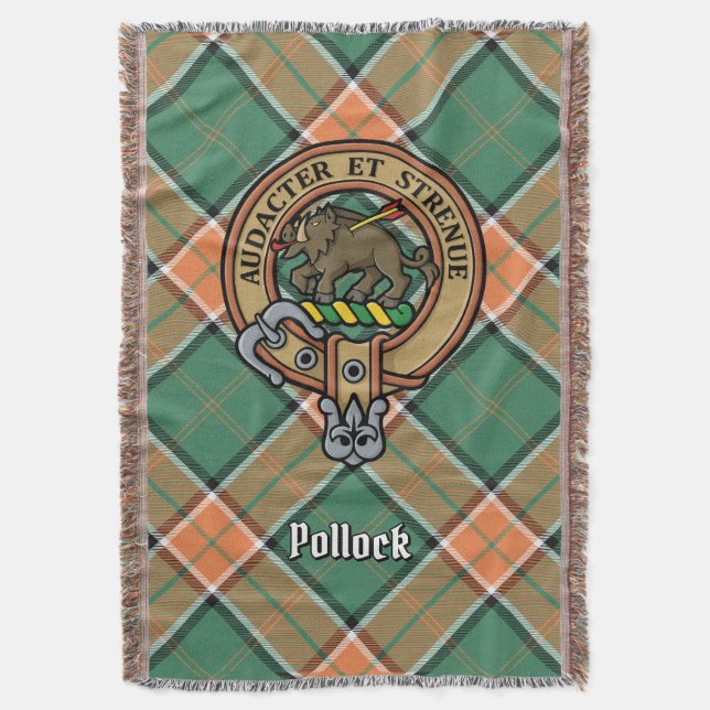 Clan Pollock-Wappen über Tartan Decke (Vorderseite Vertikal)