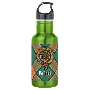 Clan Pollock-Wappen über Tartan Edelstahlflasche