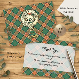 Clan Pollock-Wappen über Tartan Folie Einladungspostkarte