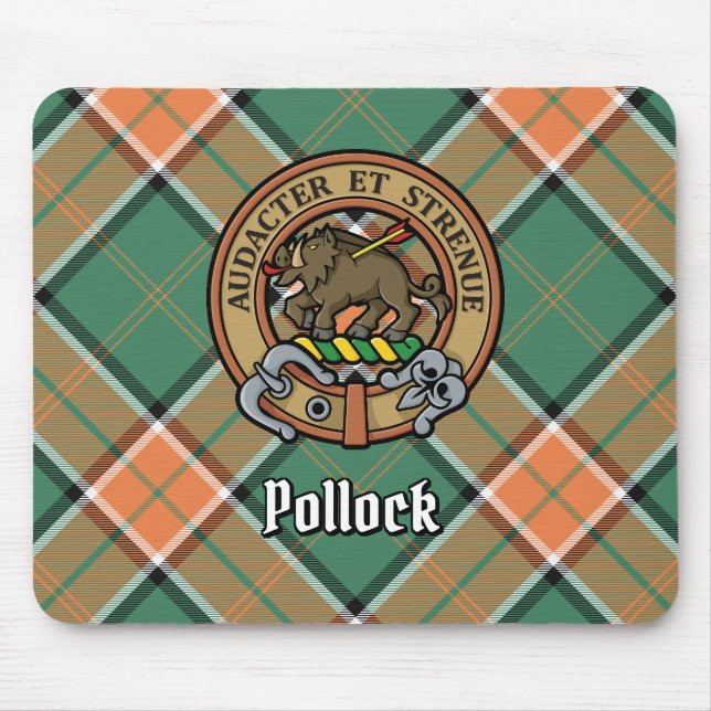 Clan Pollock Wappen über Tartan Mousepad (Vorne)