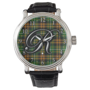 Clan Ramsay Ramsey Letter R Monogram Orange Tartan Armbanduhr