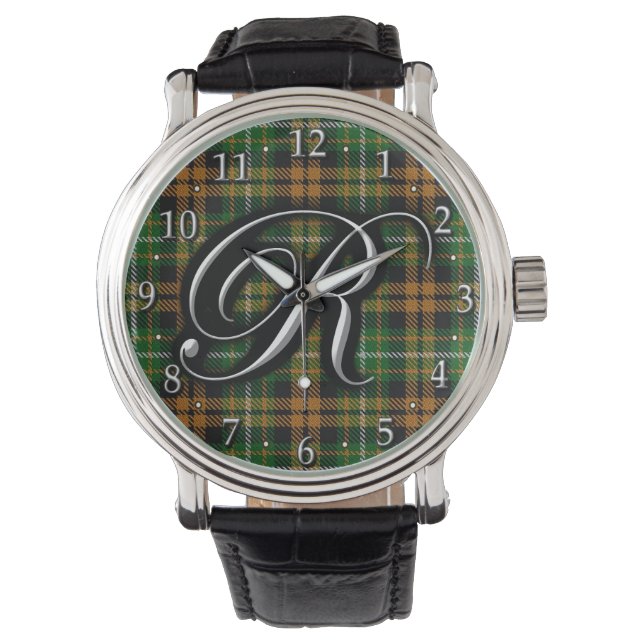 Clan Ramsay Ramsey Letter R Monogram Orange Tartan Armbanduhr (Vorderseite)