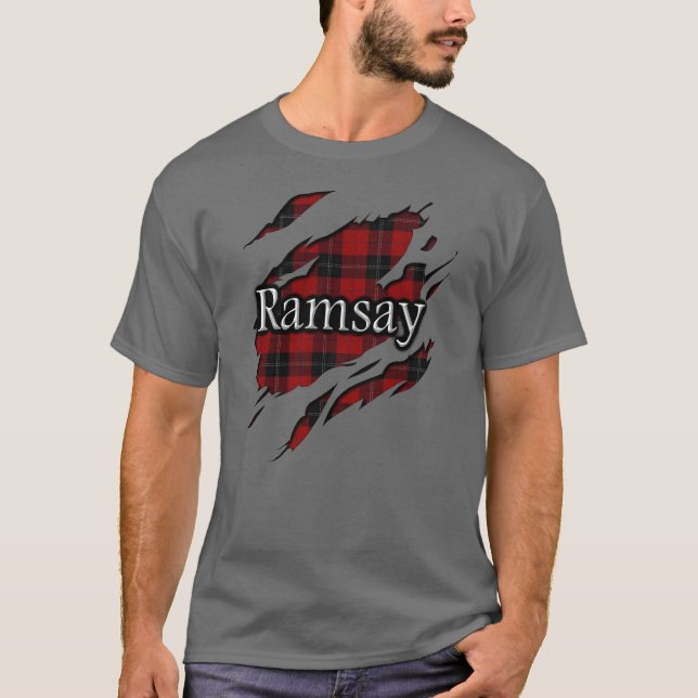 Clan Ramsay Ramsey roter schwarzer Tartan-Geist T-Shirt (Vorderseite)