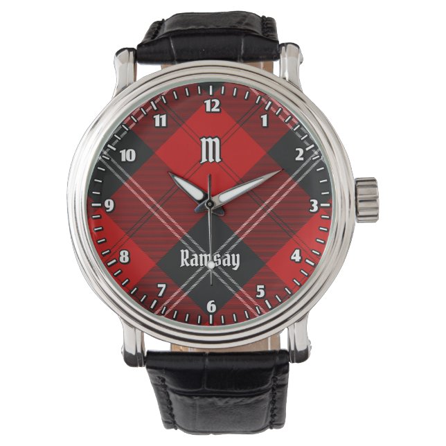 Clan Ramsay Red Tartan Armbanduhr (Vorderseite)