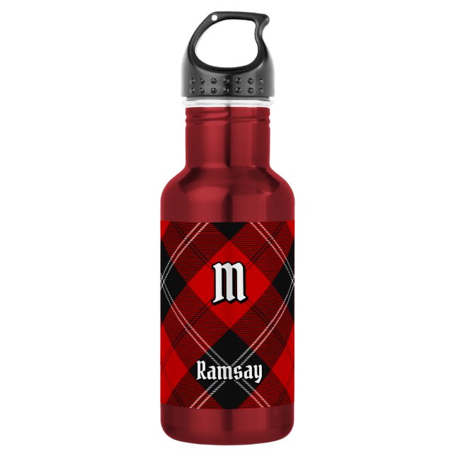 Clan Ramsay Red Tartan Edelstahlflasche (Vorderseite)