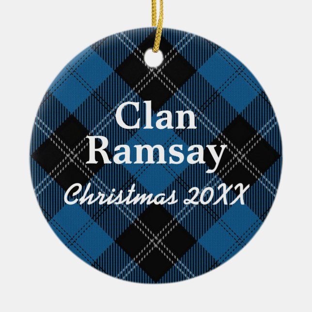 Clan Ramsay Scottish Blue Hunting Tartan Keramik Ornament (Vorne)
