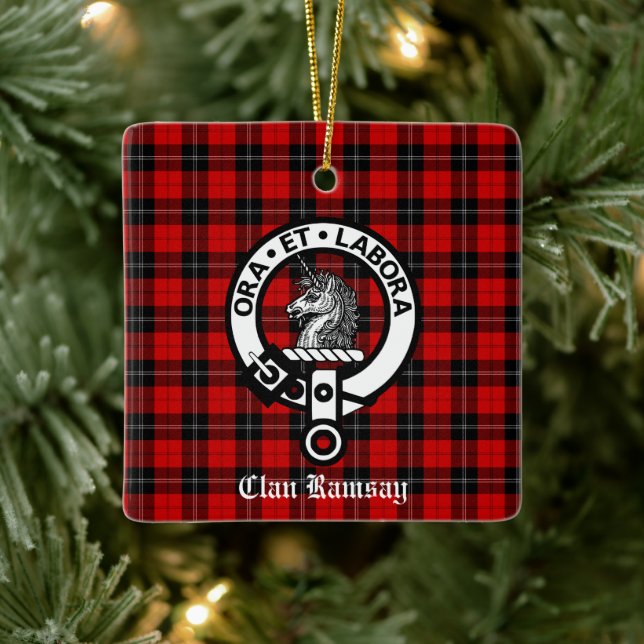 Clan Ramsay Wappen Abzeichen & Tartan Personalisie Keramikornament (Baum)