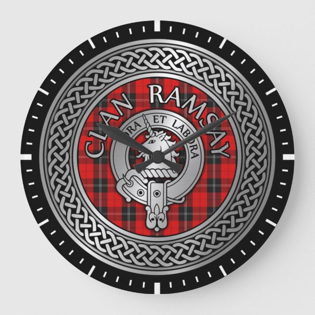 Clan Ramsay Wappen & Tartan Knot Große Wanduhr (Vorderseite)