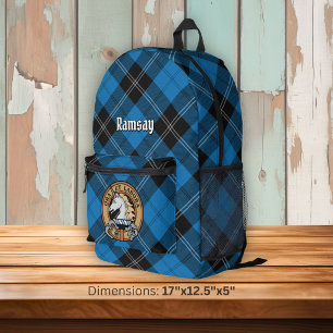 Clan Ramsay Wappen über blauem Jagdtartan Bedruckter Rucksack