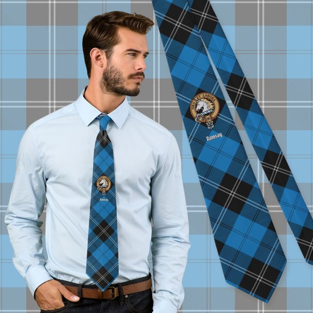 Clan Ramsay Wappen über Blue Hunting Tartan Krawatte (Von Creator hochgeladen)