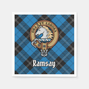 Clan Ramsay Wappen über Blue Hunting Tartan Serviette