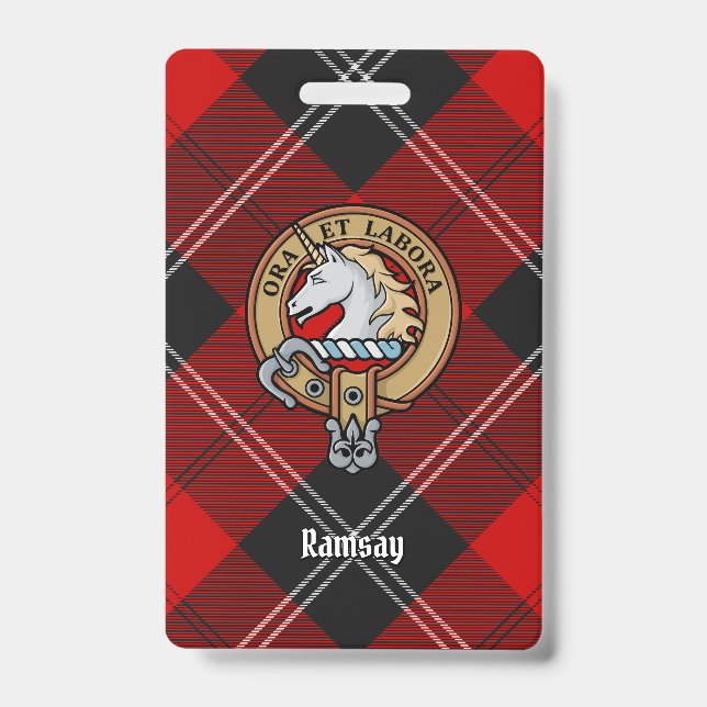 Clan Ramsay Wappen über Red Tartan Ausweis (Vorderseite)