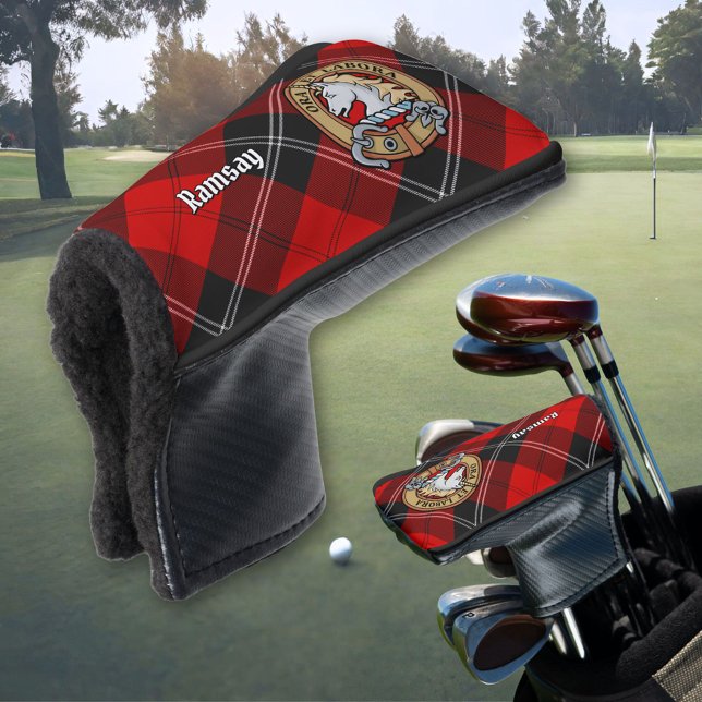 Clan Ramsay Wappen über Red Tartan Golf Headcover (Von Creator hochgeladen)