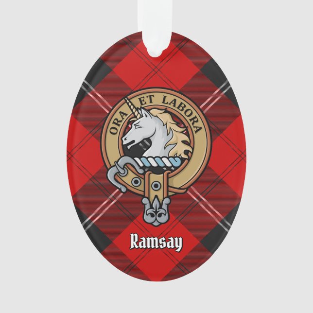 Clan Ramsay Wappen über Red Tartan Ornament (Vorderseite)