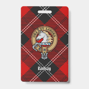 Clan Ramsay-Wappen über rotem Tartan Ausweis