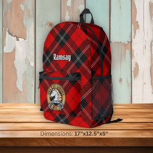 Clan Ramsay-Wappen über rotem Tartan Bedruckter Rucksack