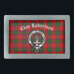 Clan Robertson Wappen Abzeichen & Tartan Rechteckige Gürtelschnalle<br><div class="desc">Scottish Clan Robertson Wappen Abzeichen & anpassbarer Text auf dem Hintergrund des Clans tartan</div>