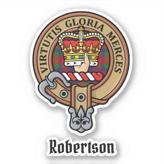 Clan Robertson Wappen über Tartan Aufkleber (Vorderseite)