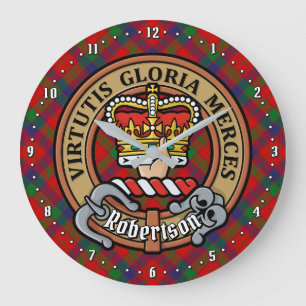 Clan Robertson Wappen über Tartan Große Wanduhr