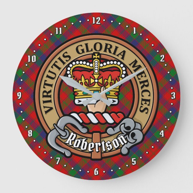 Clan Robertson Wappen über Tartan Große Wanduhr (Vorderseite)