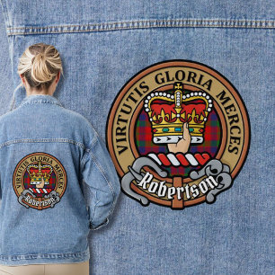 Clan Robertson Wappen über Tartan Jeansjacke