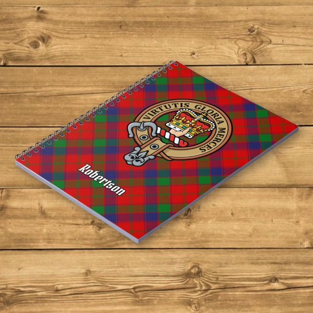 Clan Robertson Wappen über Tartan Notizblock (Von Creator hochgeladen)