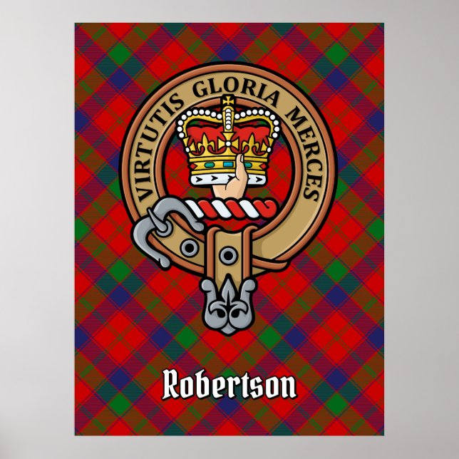 Clan Robertson Wappen über Tartan Poster (Vorne)