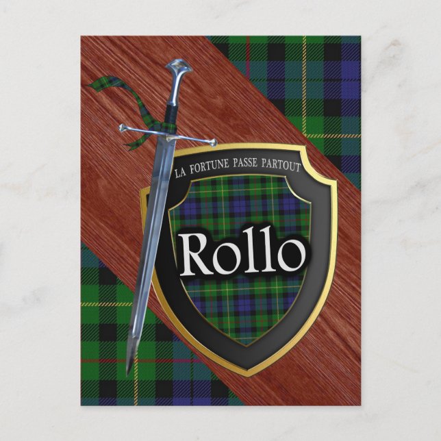 Clan Rollo Tartan Sword & Shield Postkarte (Vorderseite)