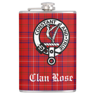 Clan Rose Wappen Abzeichen und Tartan Flachmann