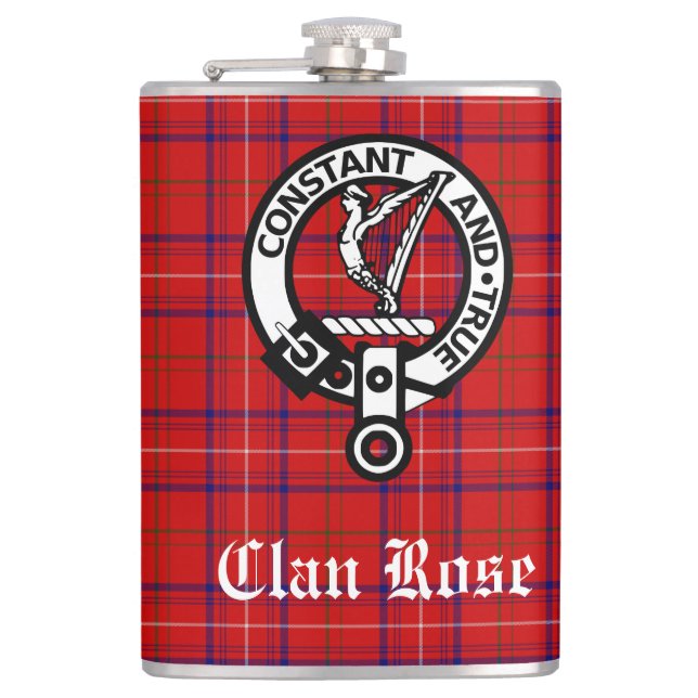 Clan Rose Wappen Abzeichen und Tartan Flachmann (Vorderseite)